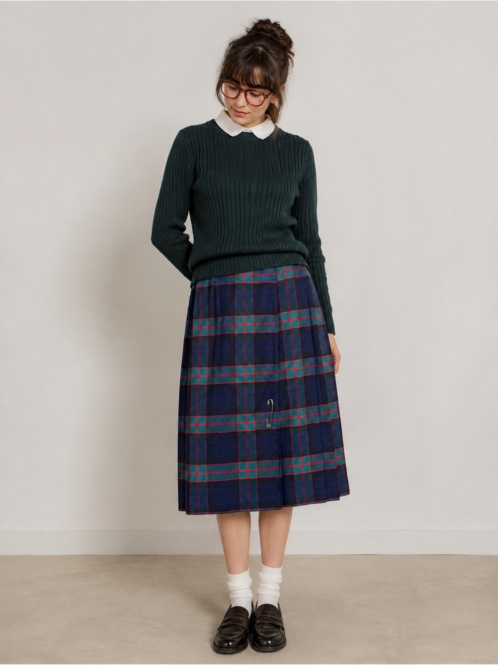 Vintage Plaid Tartan Wrap Skirt Midi Wool Blend Preppy Academia Scottish